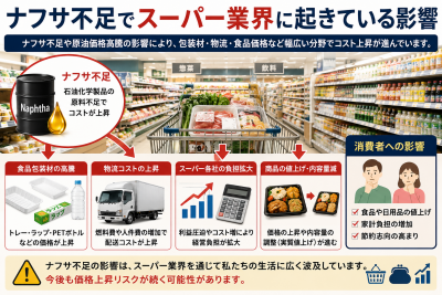 ナフサ不足でスーパーの商品は値上げされる？食品・惣菜・レジ袋への影響を解説