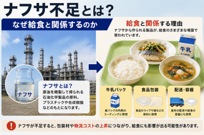 ナフサ不足で給食はどうなる?牛乳・食品包装・給食費への影響を解説